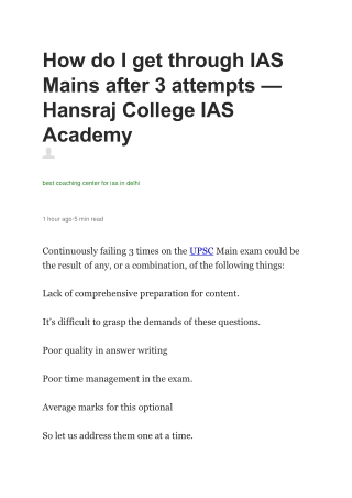 How do I get through IAS Mains after 3 attempts — Hansraj College IAS Academy