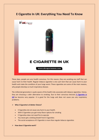 E Cigarette In UK: Everything You Need To Know