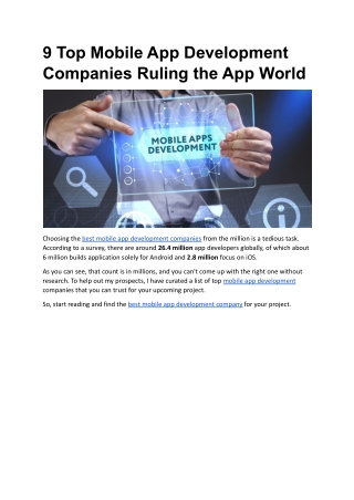 9 Top Mobile App Development Companies Ruling the App World