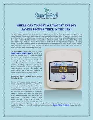 Where can You Get a Low-Cost Energy Saving Shower Timer in the USA