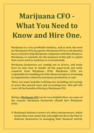 Marijuana CFO - What You Need to Know and Hire One