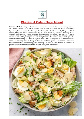 5% Off - Chapter 4 Cafe Restaurant Menu Hope Island, QLD