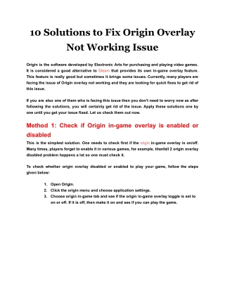 10 Solutions to Fix Origin Overlay Not Working Issue