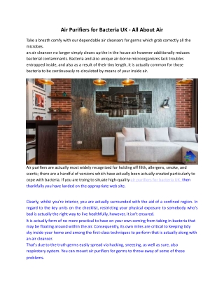 Air Purifiers for Bacteria UK - All About Air