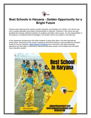 Best Schools in Haryana - Golden Opportunity for a Bright Future