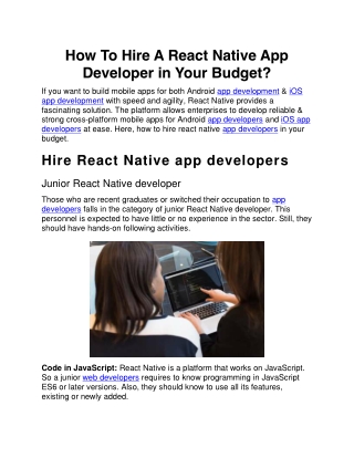 How To Hire A React Native App Developer in Your Budget