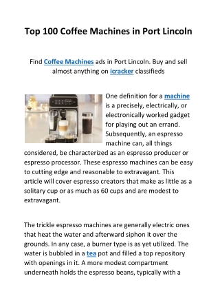 Top 100 Coffee Machines in Port Lincoln