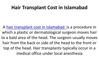 Hair Transplant Cost in Islamabad