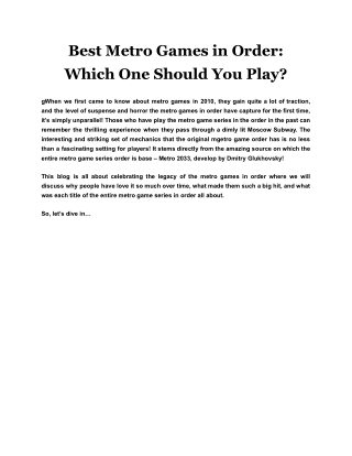 Best Metro Games in Order Which One Should You Play_