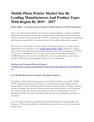 Mobile Photo Printer Market Size  Rising Adoption from Small 2031