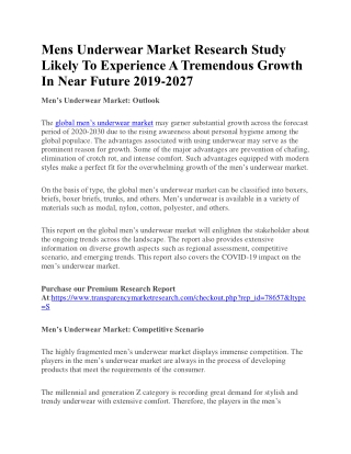 Mens Underwear Market Research Study  Global Industry Analysis, 2030