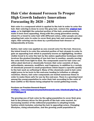 Hair Color  demand  Industry Analysis and Detailed Profiles of top Industry Play