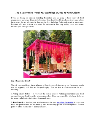 Top 6 Decoration Trends For Weddings In 2021 To Know About