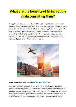 What are the benefits of hiring supply chain consulting firms?