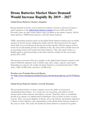 Drone Batteries Market Share  Structure and Overview of Key Market 2030