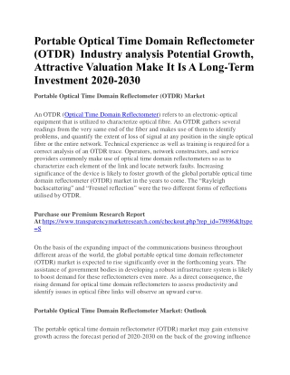 Portable Optical Time Domain Reflectometer (OTDR)  Industry analysis  2030