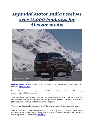 Hyundai Motor India receives over 11,000 bookings for Alcazar model