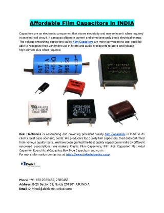 Affordable Film Capacitors in INDIA