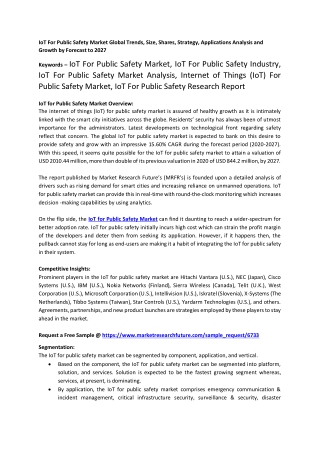 IoT For Public Safety Market Global Trends, Size, Shares, Strategy, Applications Analysis and Growth by Forecast to 2027