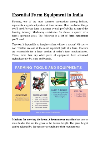 Essential Farm Equipment in India