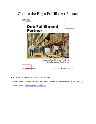Choose the Right Fulfillment Partner