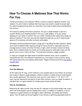 How To Choose A Mattress Size That Works For You