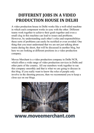 DIFFERENT JOBS IN A VIDEO PRODUCTION HOUSE IN DELHI