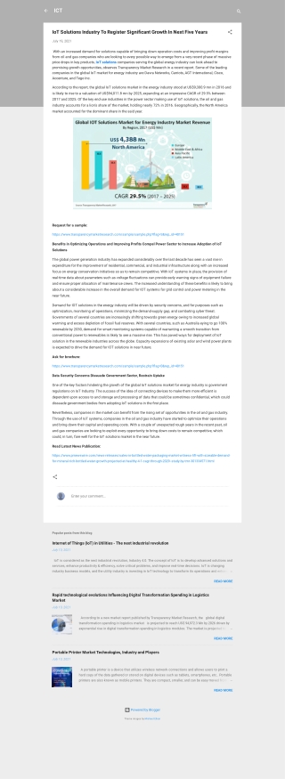 IoT Solutions Market for Energy Industry to touch US$94,011.8 mn by 2025 - TMR