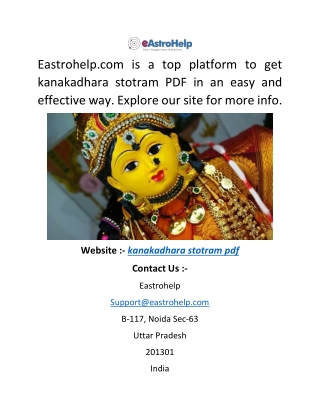 Kanakadhara Stotram Pdf  Eastrohelp