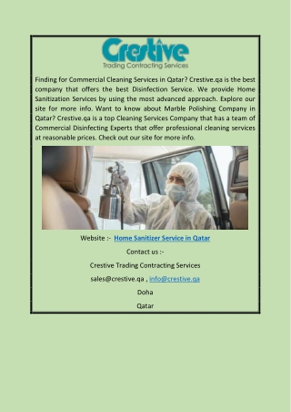 Home Sanitizer Service in Qatar | Crestive.qa
