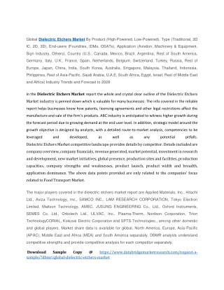 Dielectric Etchers Market Key Players, Outlook and Forecast 2028