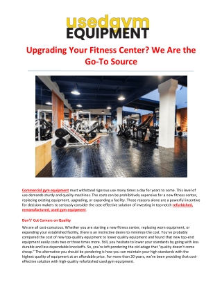 Upgrading Your Fitness Center We Are the Go-To Source