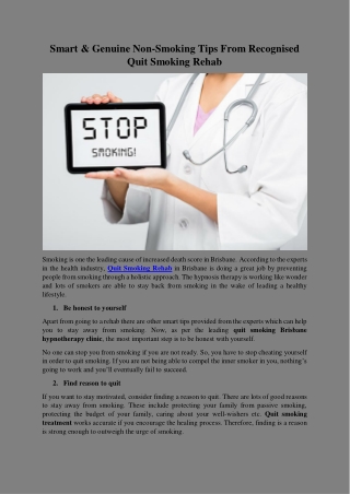 Smart & Genuine Non-Smoking Tips From Recognised Quit Smoking Rehab