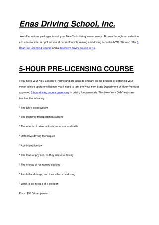 5 Hour Driving Course Queens NY