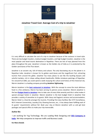 Jaisalmer Travel Cost- Average Cost of a trip to Jaisalmer-converted
