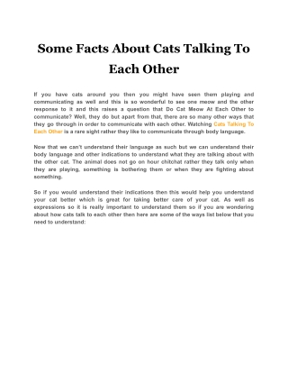 Some Facts About Cats Talking To Each Other