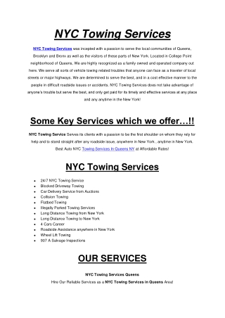 Towing Services In Queens NY