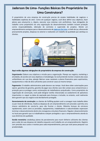 Jaderson De Lima- Funções Básicas Do Proprietário De Uma Construtora