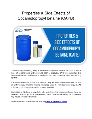 Palvi Chemicals - Properties & Side Effects of Cocamidopropyl betaine (CAPB)