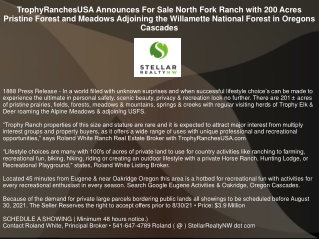 TrophyRanchesUSA Announces For Sale North Fork Ranch with 200 Acres Pristine For