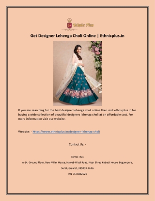 Get Designer Lehenga Choli Online | Ethnicplus.in