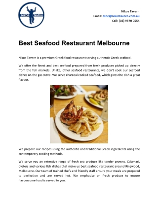 Best Seafood Restaurant Melbourne