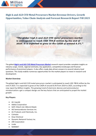 High-k and ALD CVD Metal Precursors Market