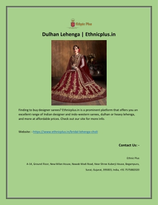 Dulhan Lehenga | Ethnicplus.in