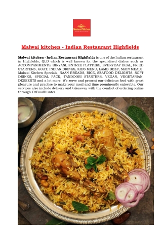 5% Off - Malawi kitchen Indian Restaurant Highfields, QLD