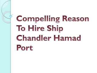 Compelling Reason To Hire Ship Chandler Hamad Port
