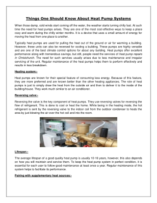 Things One Should Know About Heat Pump Systems
