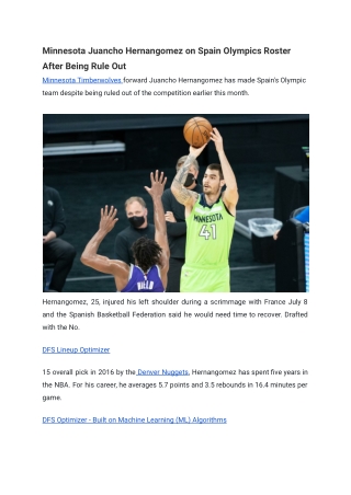 Minnesota Juancho Hernangomez on Spain Olympics Roster After Being Rule Out