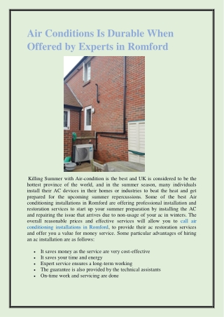 Air Conditions Is Durable When Offered by Experts in Romford