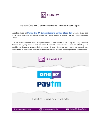 Paytm One 97 Communications Limited Dividend